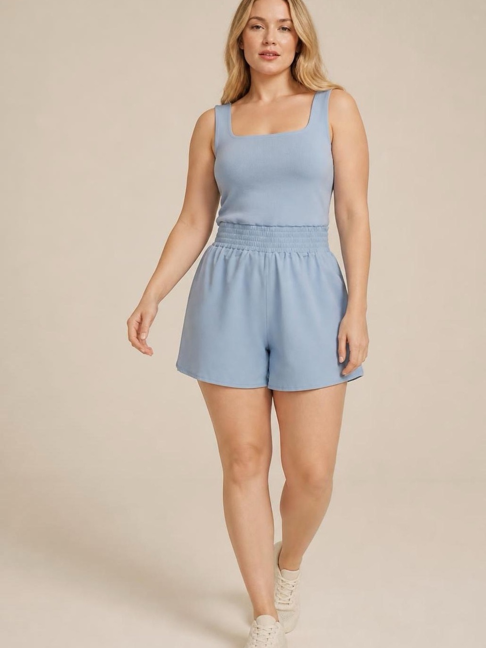 Maurices Light Blue Sleeveless Romper with Smocked Waist